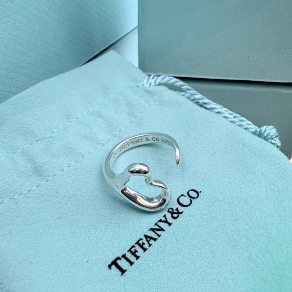 Vintage Tiffany & Co. Elsa Peretti Open Heart Ring Sterling Silver Size 7.75 - Picture 3 of 8